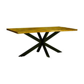 Kerela Artificial Edge Spider Leg Dining Table - Mango Wood/Iron - L90 x W180 x H76 cm - Mango PP Saw Finish