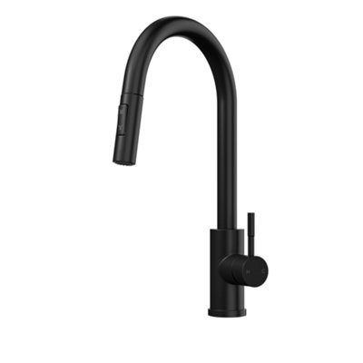 Kersin Cato Matt Black Kitchen sink Mixer Tap with Pull-Out Hose and ...