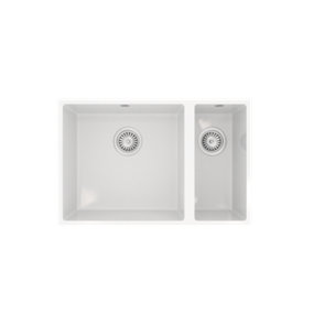 Kersin Dante Gloss White Composite Undermount 1.5 Bowl Sink & Drainer (W) 670 x (L) 440mm