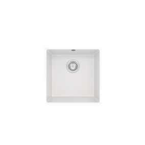 Kersin Dante Gloss White Composite Undermount 1 Bowl Sink & Drainer (W) 440 x (L) 440mm