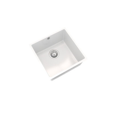 Kersin Dante Gloss White Composite Undermount 1 Bowl Sink & Drainer (W) 440 x (L) 440mm