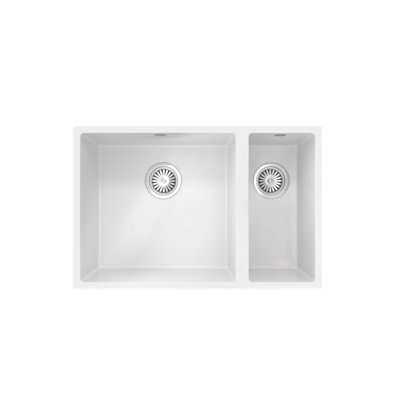 Kersin Dante Matt White Composite Undermount 1.5 Bowl Sink & Drainer (W) 670 x (L) 440mm