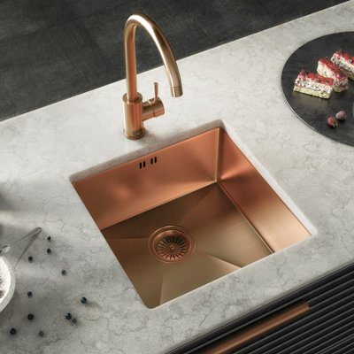 Kersin Elite Brushed Copper Undermounted 1 Bowl Sink (W) 440 x (L) 440mm