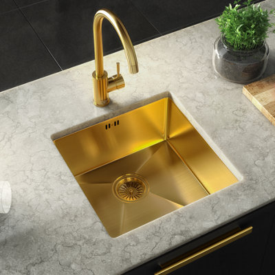 Kersin Elite Brushed Gold Undermounted 1 Bowl Sink (W) 440 x (L) 440mm