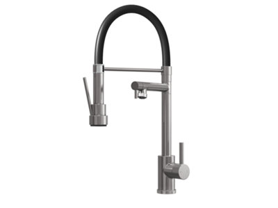 Kersin Goda Brushed Steel Multiuse Kitchen Mixer Tap with Swivel Spout and Gel Style Flexi Rinser Spray