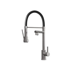 Kersin Goda Brushed Steel Multiuse Kitchen Mixer Tap with Swivel Spout and Gel Style Flexi Rinser Spray