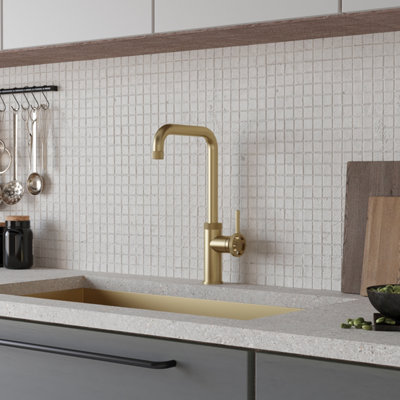 Kersin Labor Brushed Brass Industrial Style Side Lever Kitchen Mixer Tap
