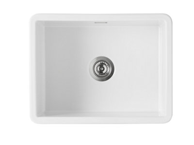 Kersin Lamont Gloss White Single Bowl Inset/Undermount Fireclay Ceramic Kitchen Sink (W) 460 x (L) 595mm