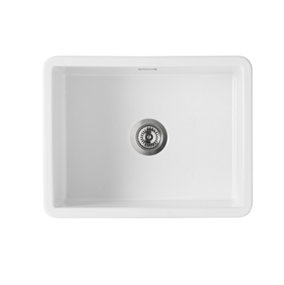 Kersin Lamont Gloss White Single Bowl Inset/Undermount Fireclay Ceramic Kitchen Sink (W) 460 x (L) 595mm