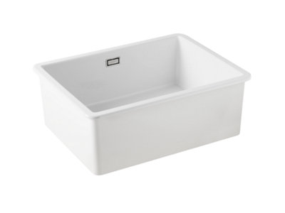 Kersin Lamont Gloss White Single Bowl Inset/Undermount Fireclay Ceramic Kitchen Sink (W) 460 x (L) 595mm