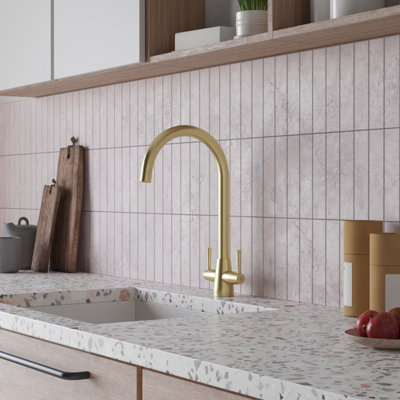 Kersin Lusso Brushed Brass Twin Lever Kitchen Mixer Tap