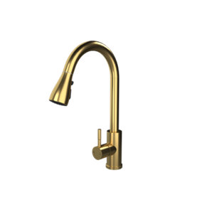 Kersin Luxr Brushed Brass Kitchen sink Mixer Tap with Pull-Out Hose and Spray Head