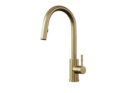Kersin Velia Brushed Brass Kitchen Sink Mixer with Concealed Pull Out Hose and Spray Head