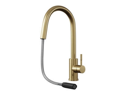 Kersin Velia Brushed Brass Kitchen Sink Mixer with Concealed Pull Out Hose and Spray Head