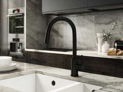 Kersin Velia Matt Black Kitchen Sink Mixer with Concealed Pull Out