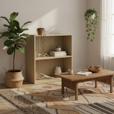 Kesa Low 2-Tier Bookcase, Natural Oak Effect Finish, Adjustable Middle Shelf, 60 x 24 x 63 cm