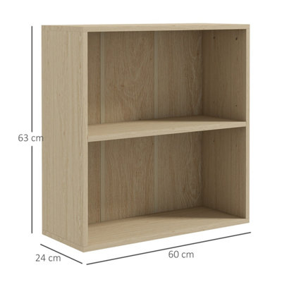 Kesa Low 2-Tier Bookcase, Natural Oak Effect Finish, Adjustable Middle Shelf, 60 x 24 x 63 cm