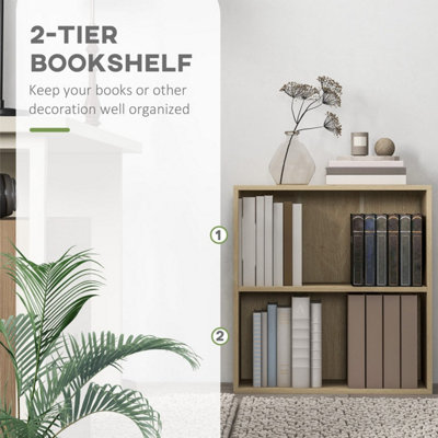 Kesa Low 2-Tier Bookcase, Natural Oak Effect Finish, Adjustable Middle Shelf, 60 x 24 x 63 cm