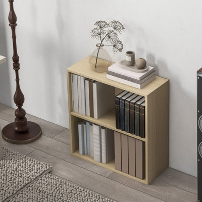 Kesa Low 2-Tier Bookcase, Natural Oak Effect Finish, Adjustable Middle Shelf, 60 x 24 x 63 cm