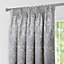 Keswick Grey Woven Leaf 3" Pencil Pleat Curtains