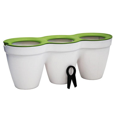 Keter 2L White Mini Tri-Pot Planter with Leaf Cutters - 33cm (L) x 12.2cm (D) x 12.7cm (H)