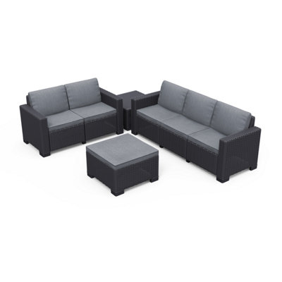 Keter California 5 Seater Lounge Set 2x Sofas Footstool Coffee Table ...