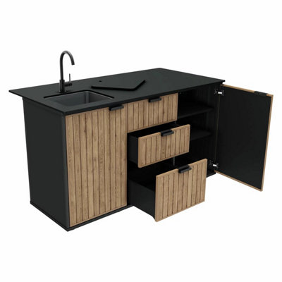 Keter Compact Outdoor Garden Kitchen Sink Counter HPL Worktop Storage ...
