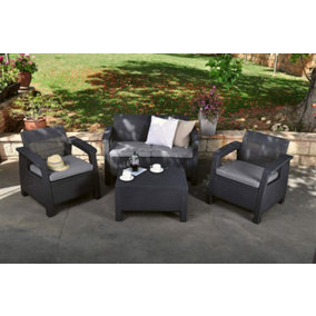 Keter Corfu Graphite Outdoor 4 Seater Rattan Sofa Furniture