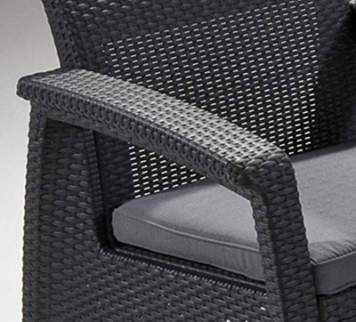 Keter Corfu Graphite Outdoor 4 Seater Rattan Sofa Furniture
