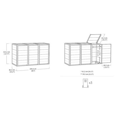 Keter Cortina Hide Away Bin Store - 3 Section Wheelie Bin Storage for ...