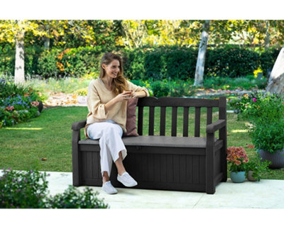 Keter Eden Bench Outdoor Storage Box Graphite Grey DIY at B Q