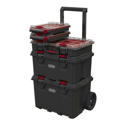 Keter Stack N Roll Modular Wheeled Tool Box + x2 Small Organisers KETSNRMOD