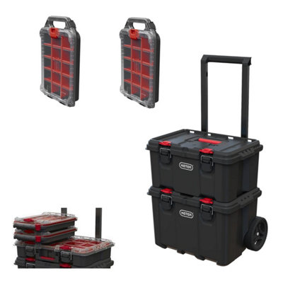 Keter Stack N Roll Wheeled Tool Box + Deep Tool Box + x2 Small Half Organisers