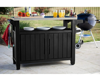 Keter Unity Portable Outdoor Table and Storage Cabinet Dark Grey