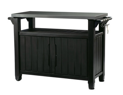 Keter Unity XL Outdoor Portable Table and Storage Cabinet with Hooks ...