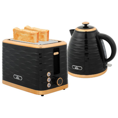 Kettle and Toaster Set Black 1.7L Rapid Boil 2 Slice Toaster
