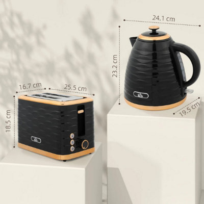 Kettle and Toaster Set Black 1.7L Rapid Boil 2 Slice Toaster