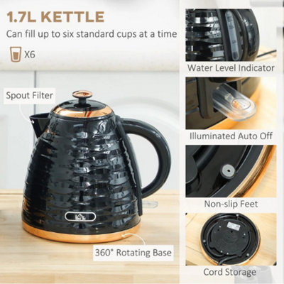 Kettle and Toaster Set Black 1.7L Rapid Boil 2 Slice Toaster