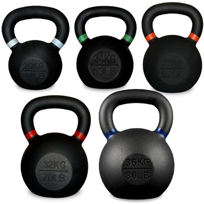 Kettlebells Cast Iron 5 Piece Weight Set 20KG to 36KG Home Gym Training