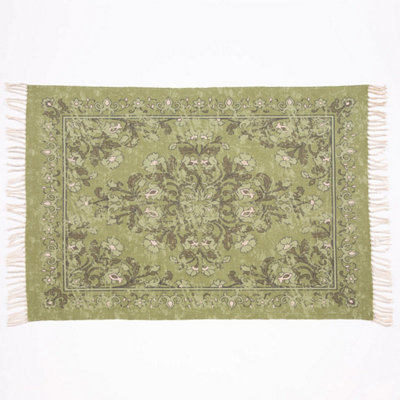 Kew 120x170cm Olive Antique Printed Rug With Tassel