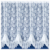Kew Traditional Floral White Net Curtain Flounce (Width - 200cm x Drop - 107cm)