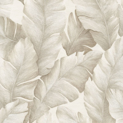 Kew Tropical Leaf Textured Vinyl Wallpaper Beige Limetree LT7714