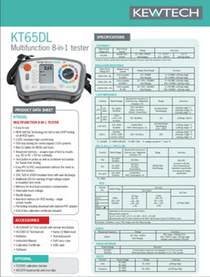 Kewtech KT65DL Digital 8-in-1 18th Edition Digital Multifunction Electrical Tester