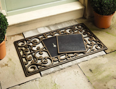 Key Hider Door Mat - Iron Effect Heavy Rubber Doormat with Hidden Compartment for Spare Keys - Measures 74 x 44cm