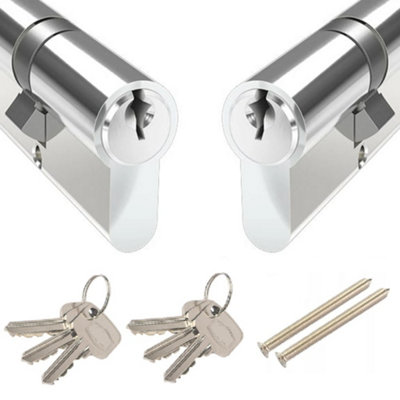 Keyed Alike Euro Cylinder Lock Pair 2 x Barrel Locks - 50/50 (100mm) Chrome