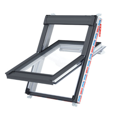 Keylite White PVC Centre Pivot Roof Window with Hi-Therm Glazing With Slate Flashing Kit
