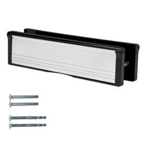 Keypak 10 inch (27cm) Door Letterbox - Fits 20-39mm Doors, Telescopic Sleeved Letter Box, Black/Polished Silver