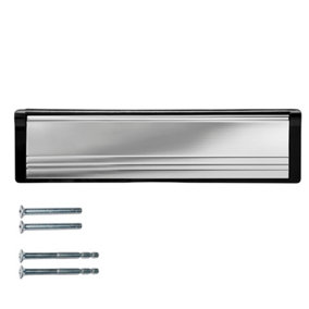 Keypak 10 inch (27cm) Door Letterbox - Fits 40-80mm Doors, Telescopic Sleeved Letter Box, Black/Polished Silver