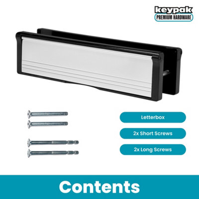 Keypak 10 inch (27cm) Door Letterbox - Fits 40-80mm Doors, Telescopic Sleeved Letter Box, Black/Polished Silver