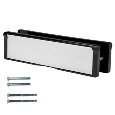 Keypak 10 inch (27cm) Door Letterbox - Fits 40-80mm Doors, Telescopic Sleeved Letter Box, Black/Satin Anodised Aluminium